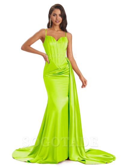 Sheath Spaghetti Satin Straps Floor-Length formal dresses evening gown Bridesmaid Dresses