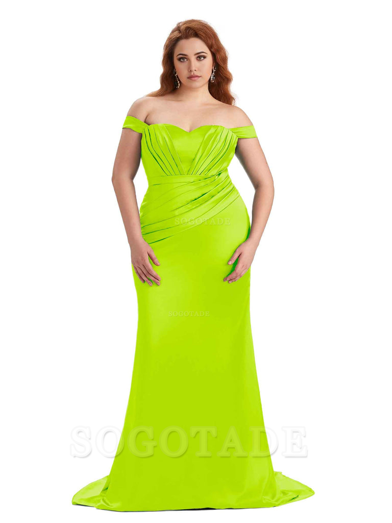 Sexy Mermaid Off The Shoulder Sweetheart Soft Satin Floor Length Long Plus Size Maid of Honor Dresses