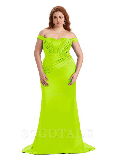 Sexy Mermaid Off The Shoulder Sweetheart Soft Satin Floor Length Long Plus Size Maid of Honor Dresses