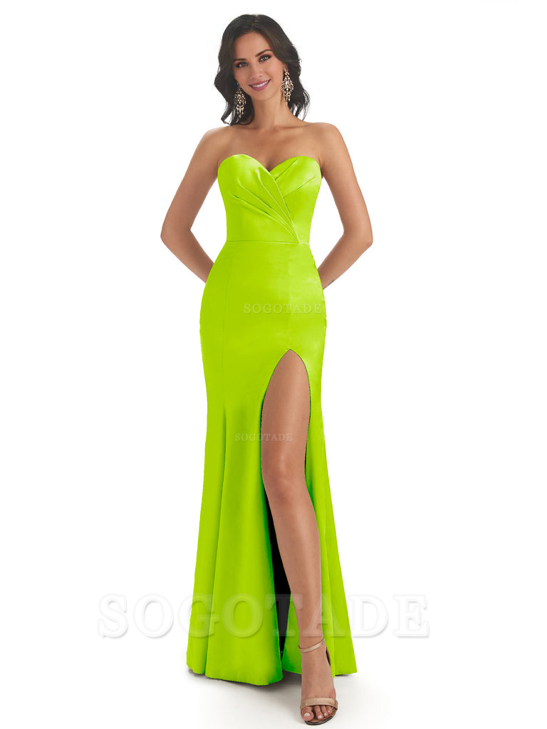 Simple Soft Satin Side Slit Sweetheart Long Mermaid Bridesmaid Dresses Elegant Evening Party Dress