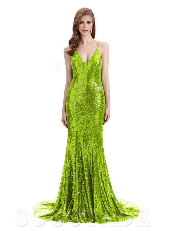 Deep V Neck Sexy Spaghetti Strap Backless Sequins Floor-Length Bridesmaid Dresses Bridesmaid Dresses Formal Women's Dresses Wedding Guest Dresses