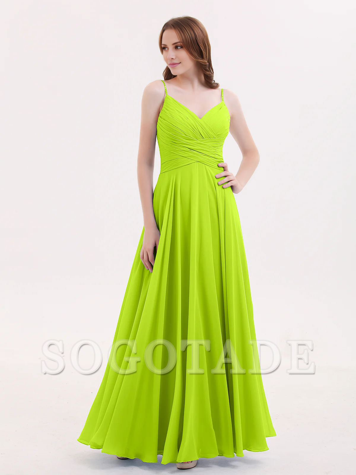 V-neck Fine Shoulder Strap Floor Length Chiffon Bridesmaid Dresses Online