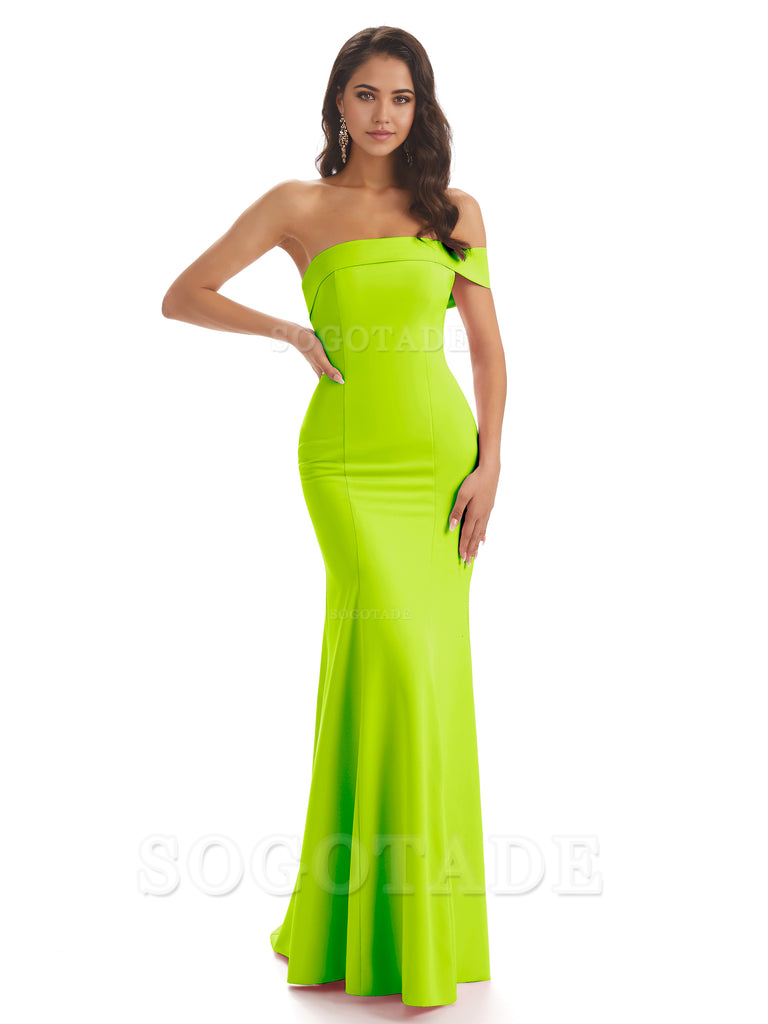Mermaid One Shoulder Floor-Length Satin Sexy formal dresses evening gown Bridesmaid Dresses