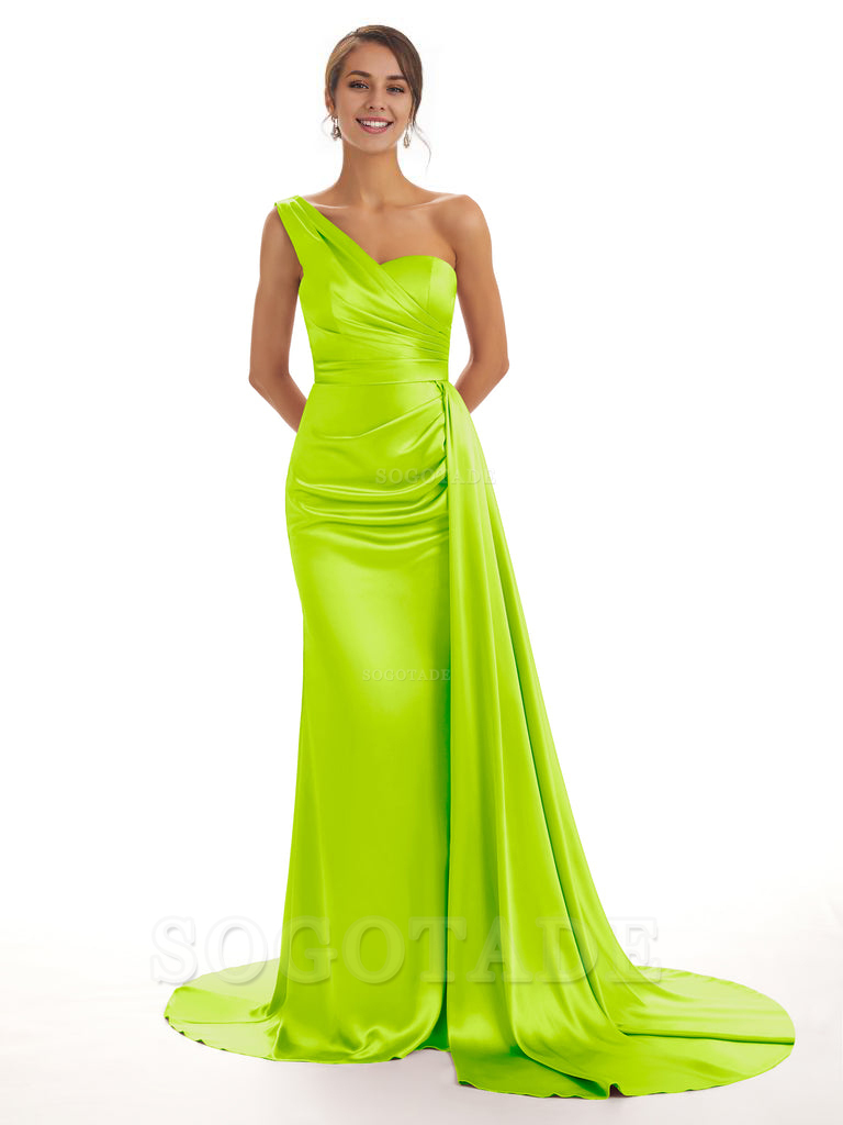 Elegant One Shoulder Soft Satin Unique Mermaid Long Bridesmaid Dresses Online prom dresses shops