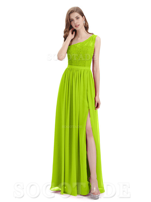 A-Line One Shoulder Top Lace Floor-Length Elegant Adoration Bridesmaid Dresses Formal Women's Dresses Wedding Guests Dresses