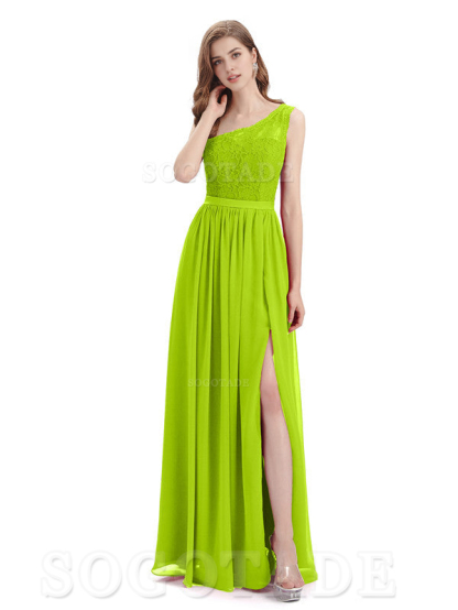 A-Line One Shoulder Top Lace Floor-Length Elegant Adoration Bridesmaid Dresses Formal Women's Dresses Wedding Guests Dresses