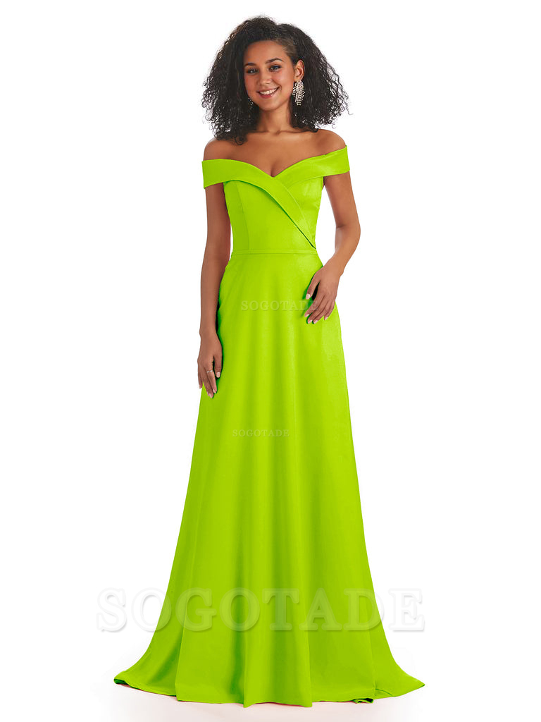 Soft Satin Off The Shoulder Long A-Line African Bridesmaid Dresses prom dress stores ﻿