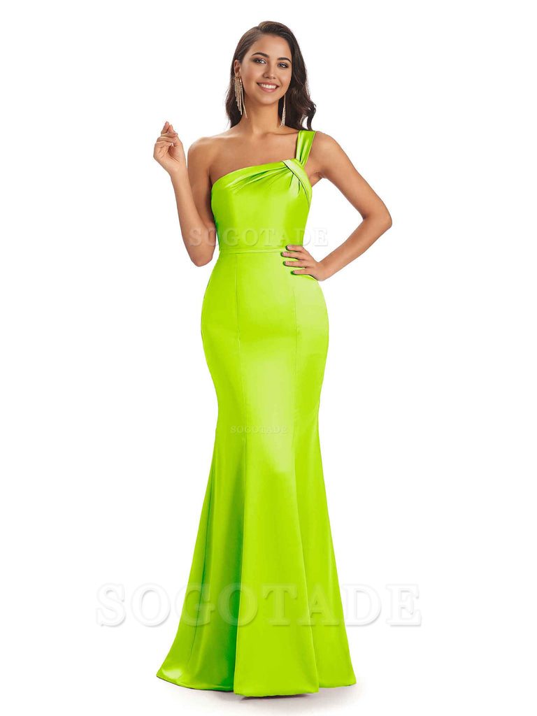 Mermaid One Shoulder Satin Floor Length formal dresses evening gown Bridesmaid Dresses