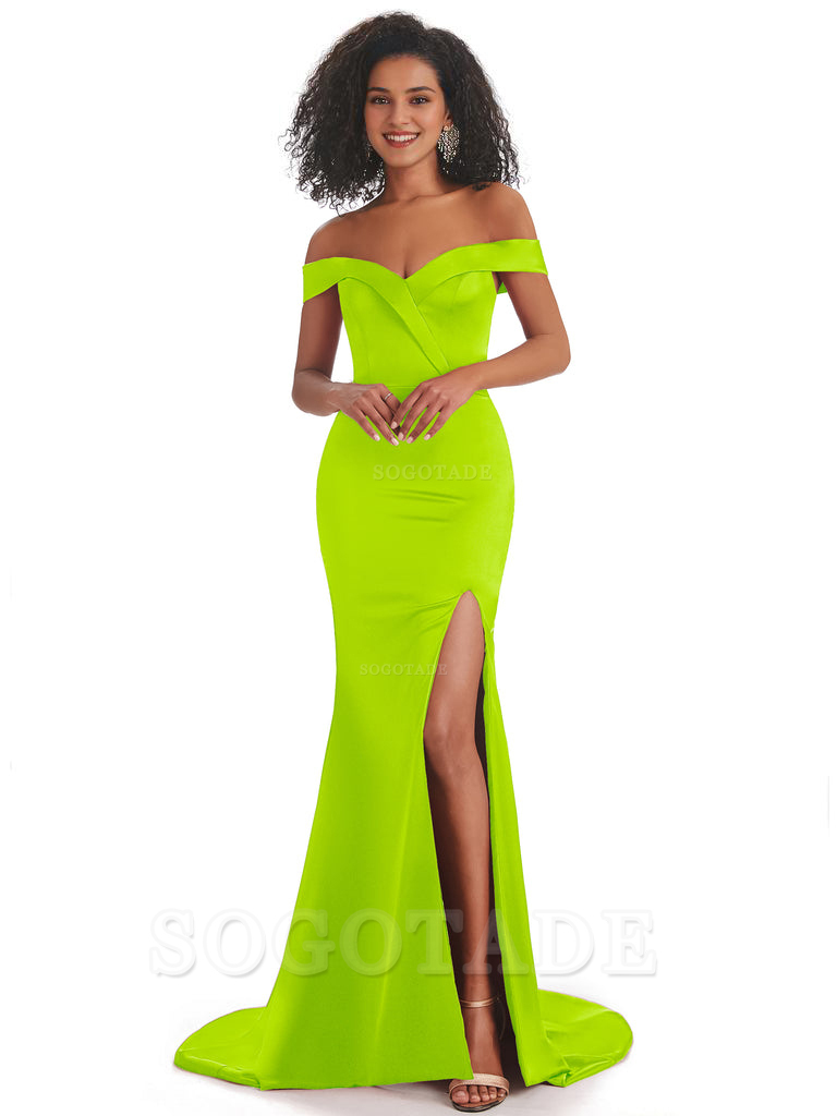 Sexy Mermaid Soft Satin Off The Shoulder Long African Bridesmaid Dresses prom shop dresses