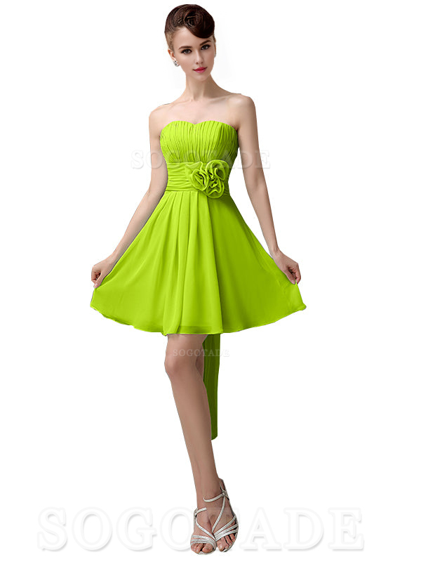 A-Line Off Shoulder Sweatheart Chiffon Short With Flower Bridesmaid Dresses Formal Women's Dresses Wedding Guests Dresses