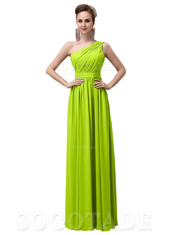 Charming One-Shoulder A-Line Chiffon Pleated Floor-Length Long Elegant Bridesmaid Dresses Formal Women's Dresses Wedding Guests Dresses