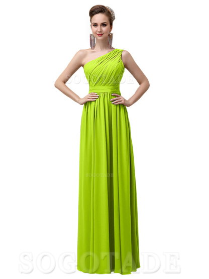 Charming One-Shoulder A-Line Chiffon Pleated Floor-Length Long Elegant Bridesmaid Dresses Formal Women's Dresses Wedding Guests Dresses