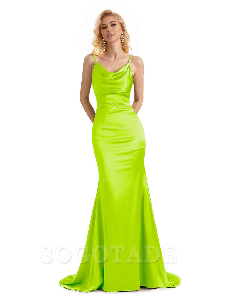 Elegant Soft Satin Criss Cross Long Mermaid Bridesmaid Dresses Charming Evening Party Dress