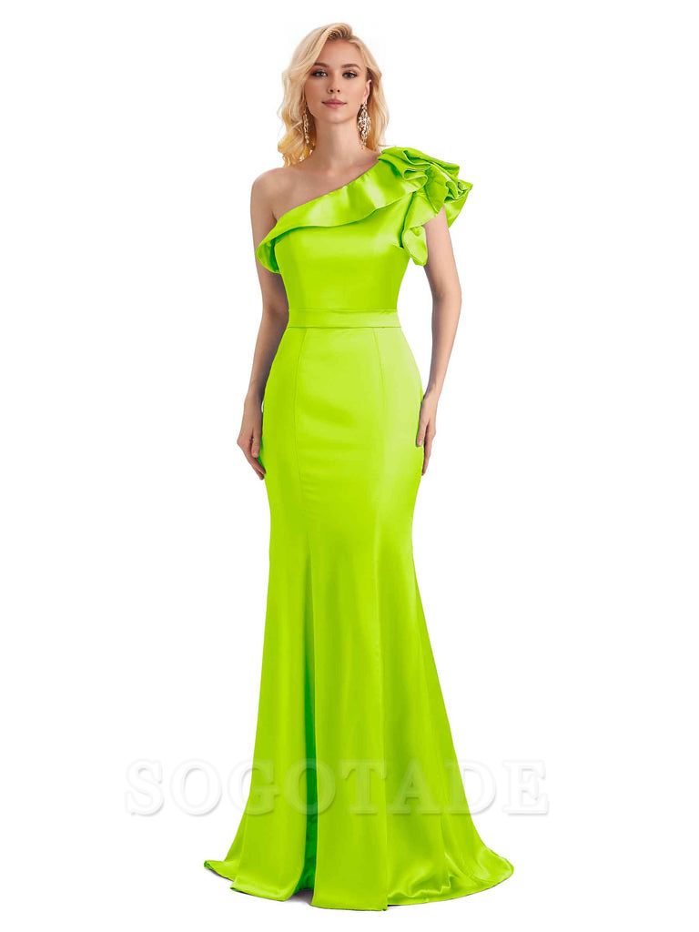 One Shoulder Long Mermaid Bridesmaid Dresses Soft Satin Charming Evening Party Dress