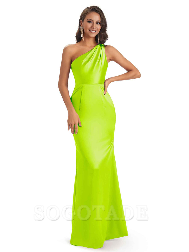 One Shoulder Long Mermaid Bridesmaid Dresses Sexy Soft Satin Elegant Evening Party Dress
