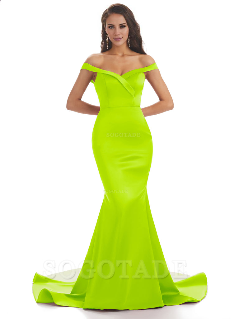 Elegant Off The Shoulder Soft Satin Mermaid Long Bridesmaid Dresses Charming Evening Party Dress