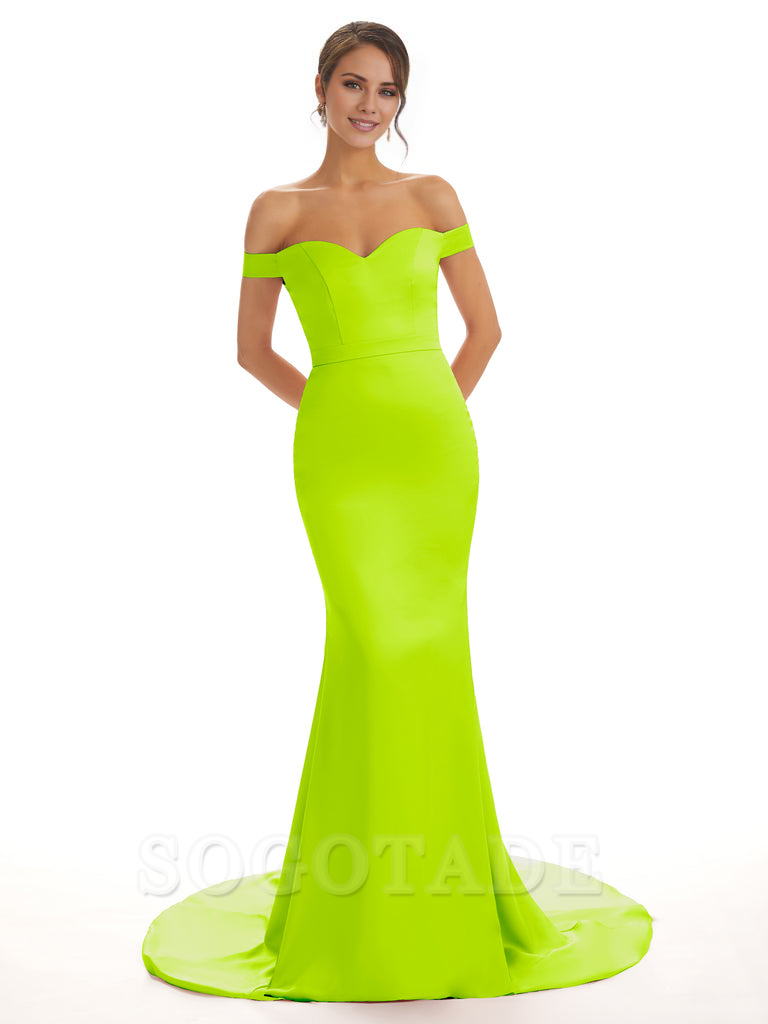 Elegant Off The Shoulder Satin Long Mermaid Bridesmaid Dresses