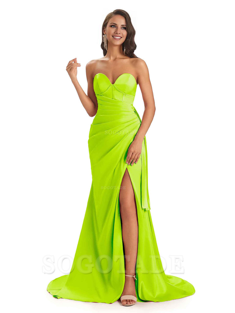Sexy Soft Satin Side Slit Sweetheart Long Mermaid African Bridesmaid Dresses Elegant Evening Party Dress