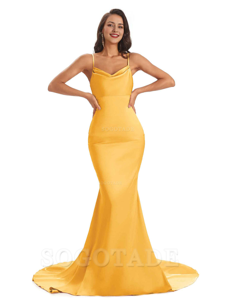 Sexy Backles Soft Satin Spaghetti Straps Maxi Mermaid Bridesmaid Dresses Online prom shop dresses