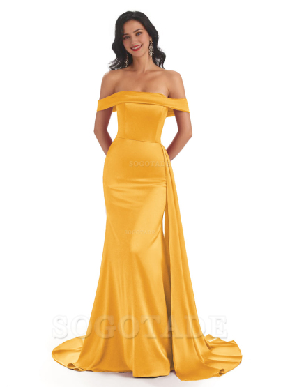 Sexy Off The Shoulder Soft Satin Mermaid Long Bridesmaid Dresses Gown prom shop dresses