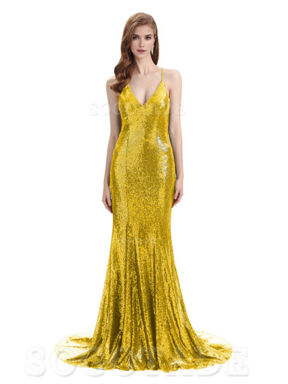 Deep V Neck Sexy Spaghetti Strap Backless Sequins Floor-Length Bridesmaid Dresses Bridesmaid Dresses Formal Women's Dresses Wedding Guest Dresses