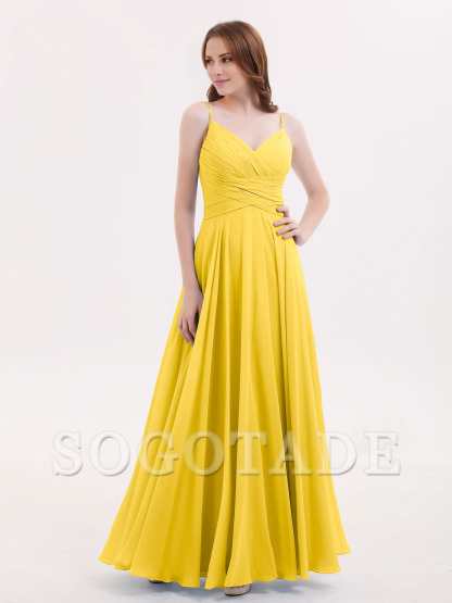 V-neck Fine Shoulder Strap Floor Length Chiffon Bridesmaid Dresses Online