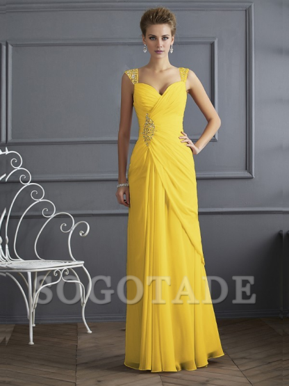 Bodyguard/Pillar Shoulder Mother of the bride dress Official Wedding Guests Landing Long Sleeveless Thin Shoulder Straps Chiffon Water Diamond Ruffle Decoration