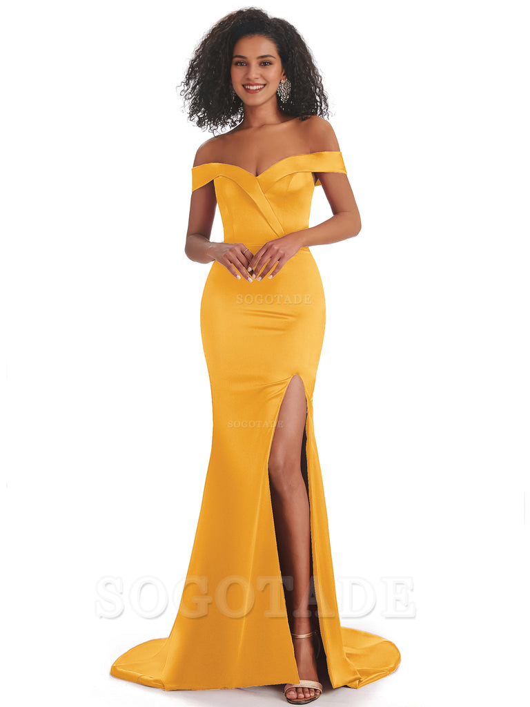 Sexy Mermaid Soft Satin Off The Shoulder Long African Bridesmaid Dresses prom shop dresses