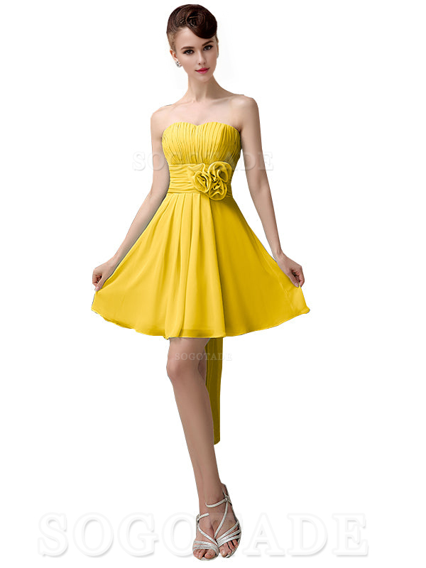 A-Line Off Shoulder Sweatheart Chiffon Short With Flower Bridesmaid Dresses Formal Women's Dresses Wedding Guests Dresses