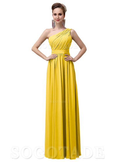 Charming One-Shoulder A-Line Chiffon Pleated Floor-Length Long Elegant Bridesmaid Dresses Formal Women's Dresses Wedding Guests Dresses