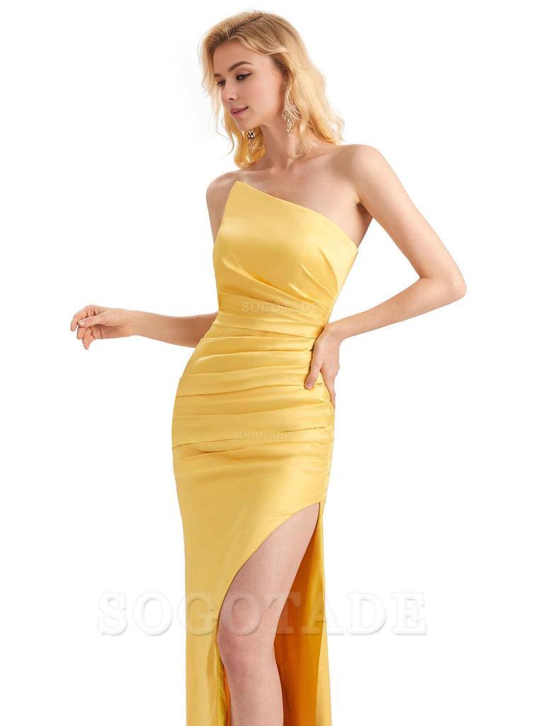 Unique Soft Satin Side Slit Off Shoulder Long Mermaid Maid Of Honor Dresses Bridesmaid Dress Elegant Evening Party Dress