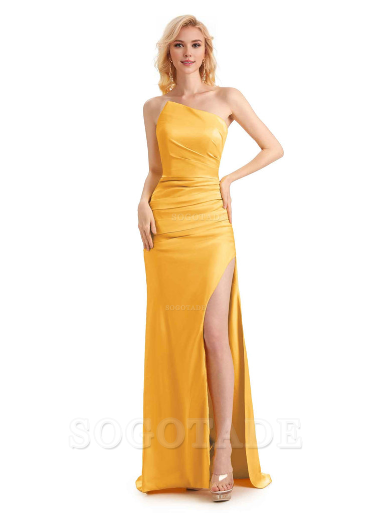 Unique Soft Satin Side Slit Off Shoulder Long Mermaid Maid Of Honor Dresses Bridesmaid Dress Elegant Evening Party Dress