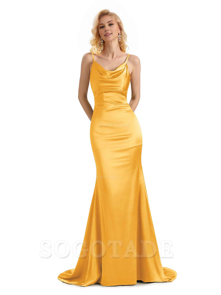 Elegant Soft Satin Criss Cross Long Mermaid Bridesmaid Dresses Charming Evening Party Dress