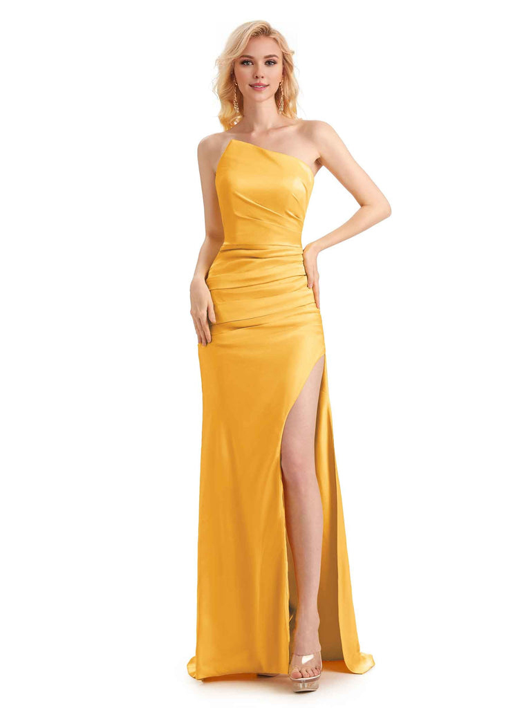 Unique Soft Satin Side Slit Off Shoulder Long Mermaid Maid Of Honor Dresses Bridesmaid Dress Elegant Evening Party Dress