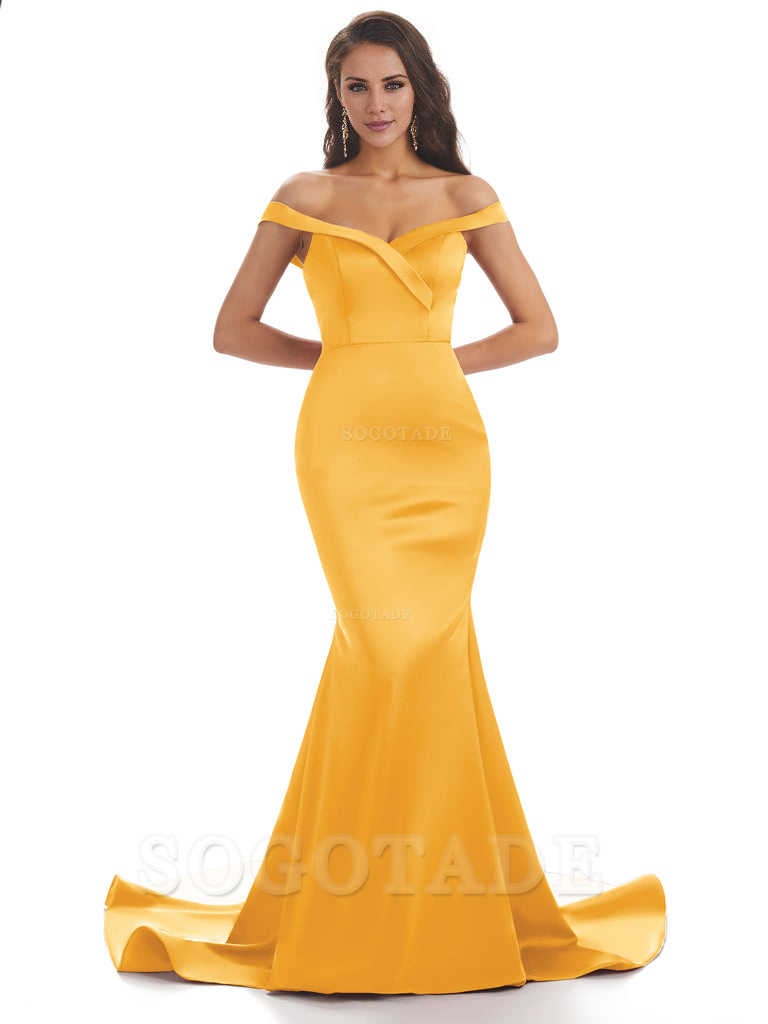 Elegant Off The Shoulder Soft Satin Mermaid Long Bridesmaid Dresses Charming Evening Party Dress