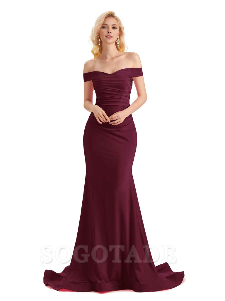 Sexy Mermaid Off The Shoulder Stretchy Jersey Formal Bridesmaid Dresses Long Wedding Guest Dress