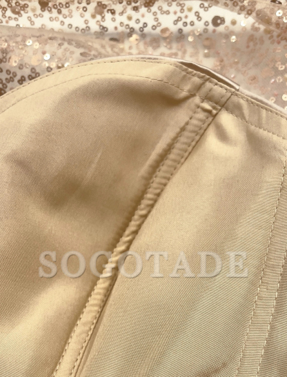 Mermaid Sequin Evening Gown Ruched Satin Dress Long Sleeves Floor Length Sparkle Illusion Neck Fall Wedding Guest Dress with Pearls Overskirt