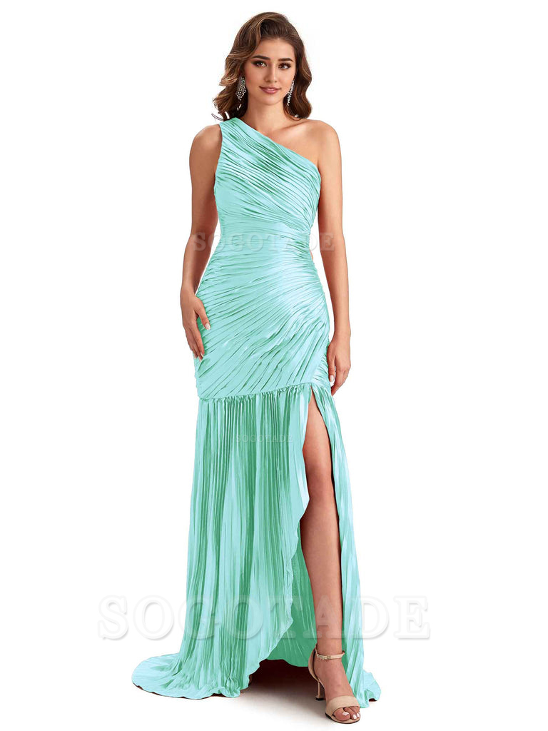 Sexy Side Slit Mermaid Soft Satin One Shoulder Long Ladies Bridesmaid Dresses Online