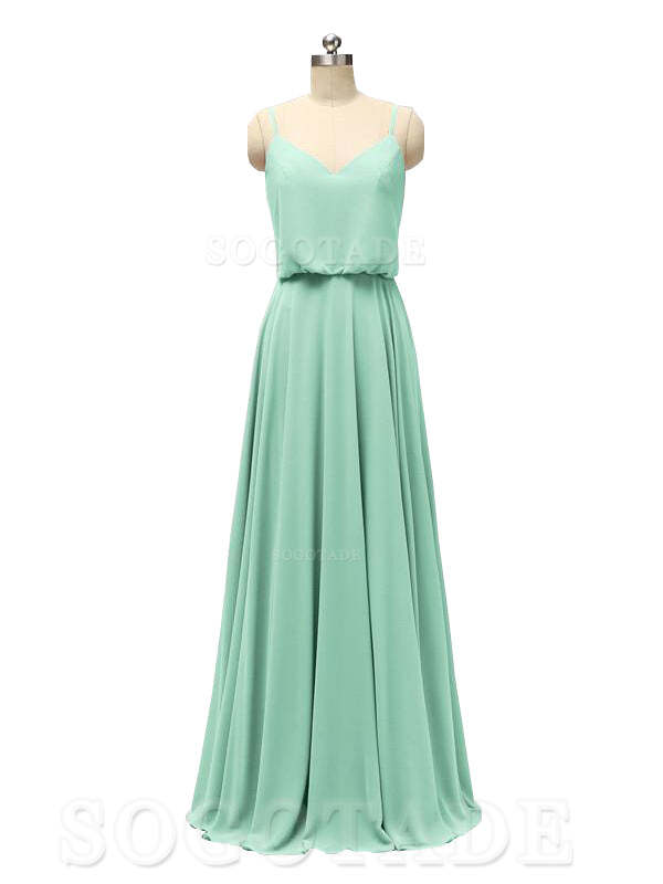 Elegant Simple V Neck Spaghetti Strap Chiffon Floor Length Modern Bridesmaid Dresses Formal Women's Dresses Wedding Guests Dresses