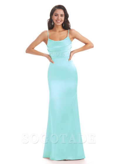 Mermaid Spaghetti Straps Satin formal dresses evening gown Bridesmaid Dresses With Side Slit 