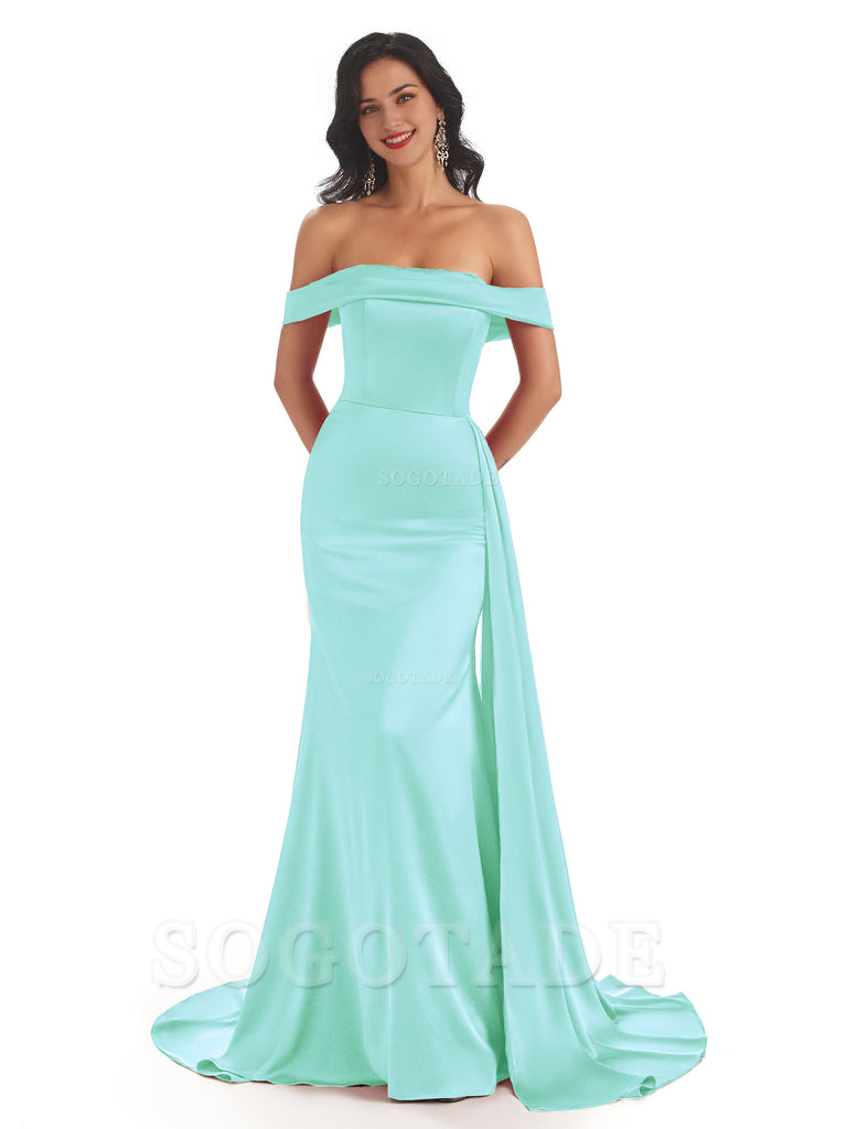 Sexy Off The Shoulder Soft Satin Mermaid Long Bridesmaid Dresses Gown prom shop dresses