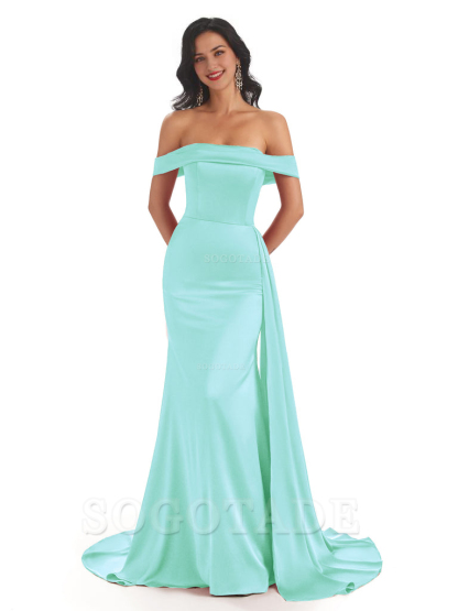 Sexy Off The Shoulder Soft Satin Mermaid Long Bridesmaid Dresses Gown prom shop dresses