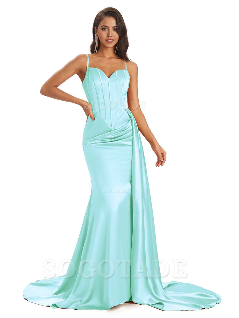 Sheath Spaghetti Satin Straps Floor-Length formal dresses evening gown Bridesmaid Dresses