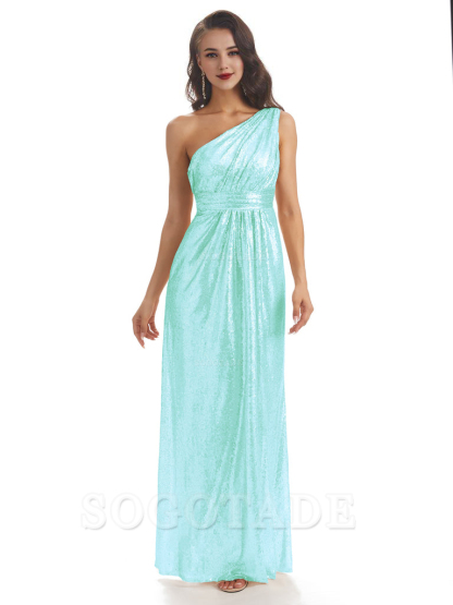 Sexy Sequin One Shoulder Sleeveless Long Mermaid Bridesmaid Dresses prom shop dresses
