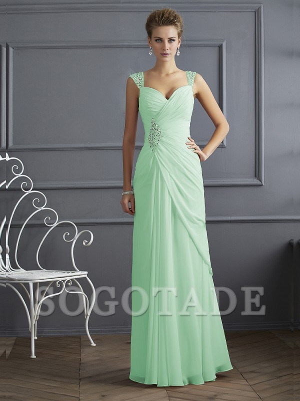 Bodyguard/Pillar Shoulder Mother of the bride dress Official Wedding Guests Landing Long Sleeveless Thin Shoulder Straps Chiffon Water Diamond Ruffle Decoration