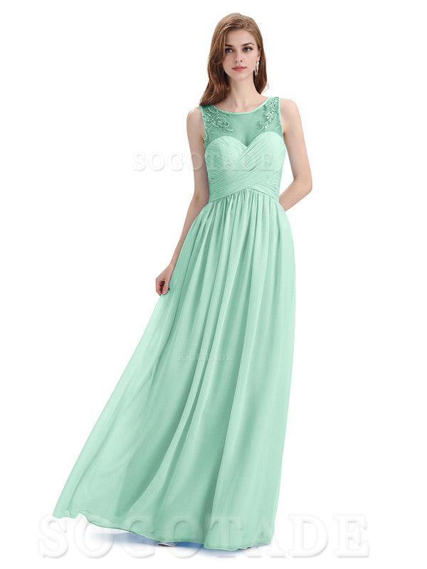 Elegant A-Line Chiffon Sleeveless Ruched Long Simple Bridesmaid Dresses Formal Women's Dresses Wedding Guests Dresses