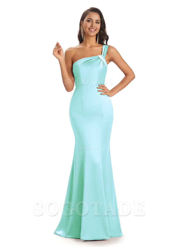 Mermaid One Shoulder Satin Floor Length formal dresses evening gown Bridesmaid Dresses