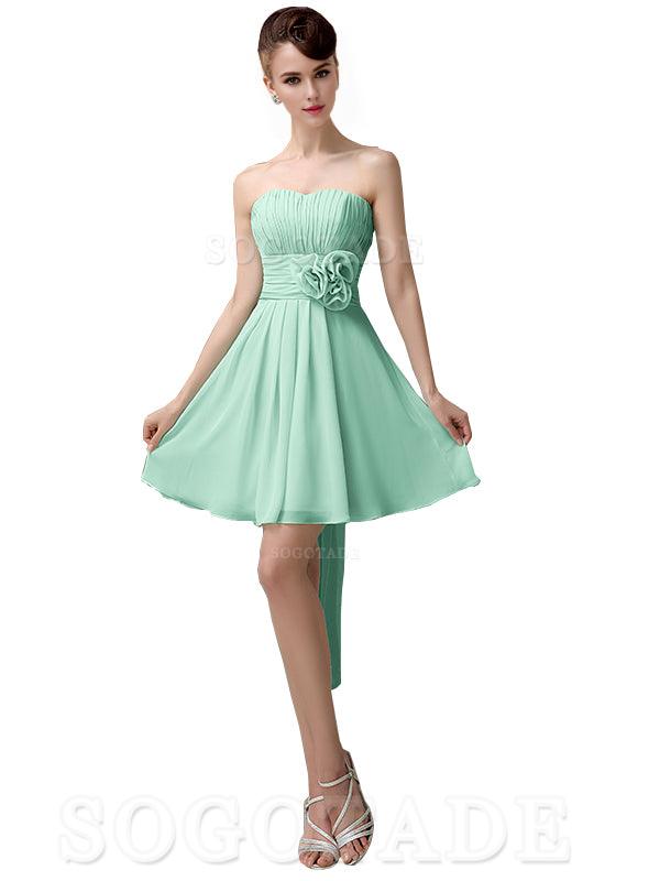 A-Line Off Shoulder Sweatheart Chiffon Short With Flower Bridesmaid Dresses Formal Women's Dresses Wedding Guests Dresses
