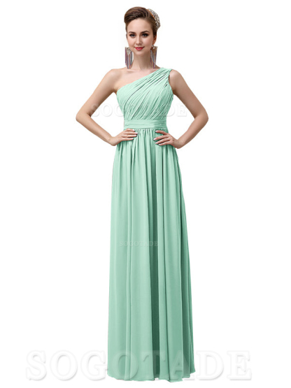 Charming One-Shoulder A-Line Chiffon Pleated Floor-Length Long Elegant Bridesmaid Dresses Formal Women's Dresses Wedding Guests Dresses