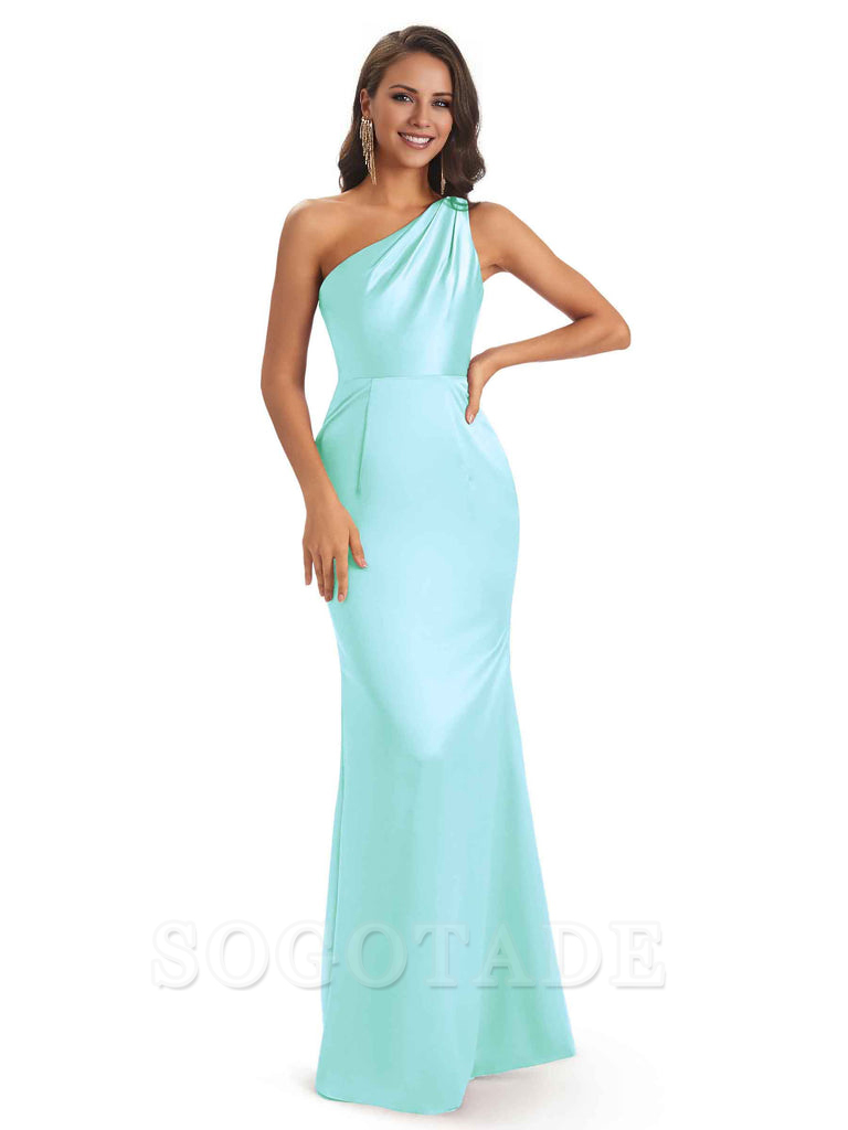 One Shoulder Long Mermaid Bridesmaid Dresses Sexy Soft Satin Elegant Evening Party Dress